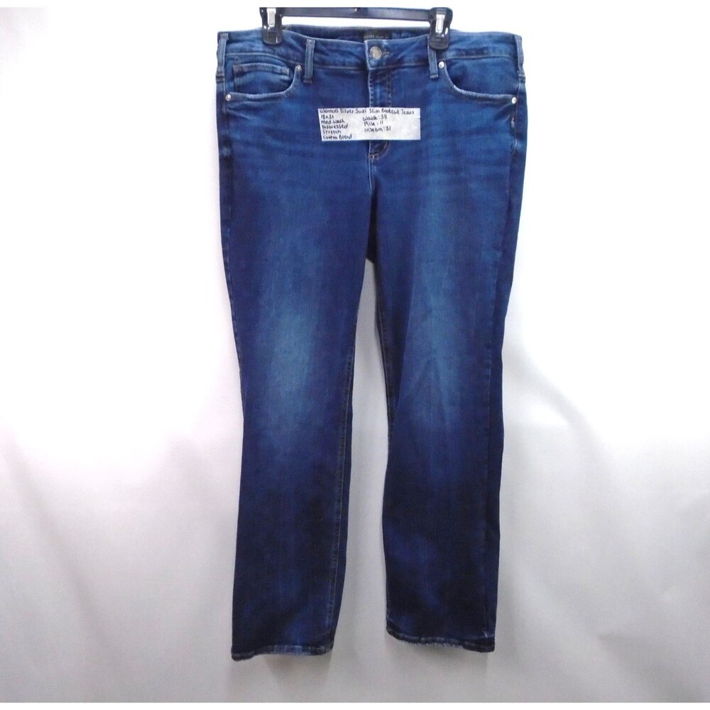 Silver Jeans Co Suki Mid Slim Bootcut Jeans Blue Plus Size 18 (38x31) Stretch